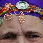 A Kurdish woman demonstrates against the conditions of detention of jailed PKK leader Ocalan during a protest in Strasbourg