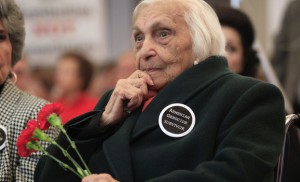 Woman joins others in commemorating the 95th anniversary of the World War One killing of Armenians by Ottoman Turks in New York City