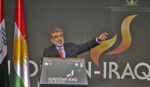 Turkey's Energy Minister Taner Yildiz speaks at the Iraq-Kurdistan Oil and Gas Conference at Arbil