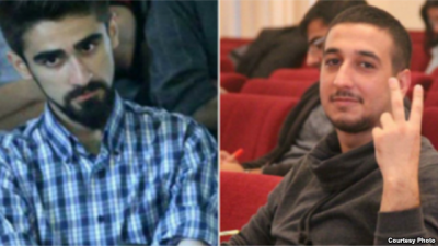 Giyas Ibrahimov (left) and Bayram Mammadov were originally charged with defacing a monument to the father of Azerbaijani President Ilham Iliyev. 