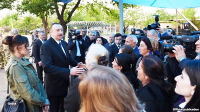 Azerbaijan President Ilham Aliyev meets with residents of the Terter district. (Source: RFE-RL)