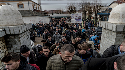 After Friday prayers at the central mosque in Podujevo, Kosovo. The imam, a moderate, has tried to curb the influence of the fundamentalist ideology followed in the Persian Gulf.