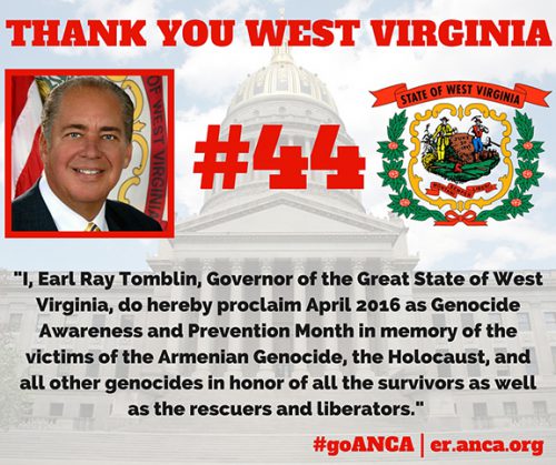 West Virginia becomes 44th U.S. State to recognize the Armenian Genocide