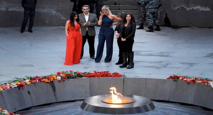 Photo: US reality television star Kim Kardashian and her sister Khloe visited the genocide memorial last year. (AFP: Karen Minasyan)