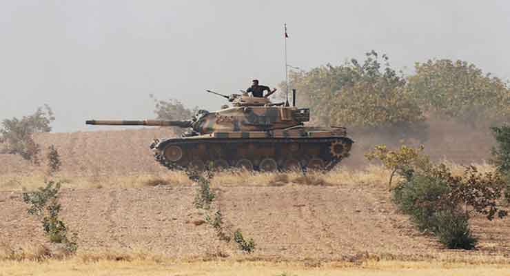 A Turkish army tank drives toward Karkamis on the Turkish-Syrian border in southeastern Gaziantep province, Turkey, Aug. 25, 2016.  (photo by REUTERS/Umit Bektas)  Read more: http://www.al-monitor.com/pulse/originals/2017/07/us-answer-turkey-threats-syria-kurds-hamas-iran-hezbollah.html#ixzz4lm8RIukX