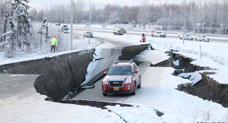 A lucky SUV vehicle standing alive, The Alaska Earthquake rattles ...